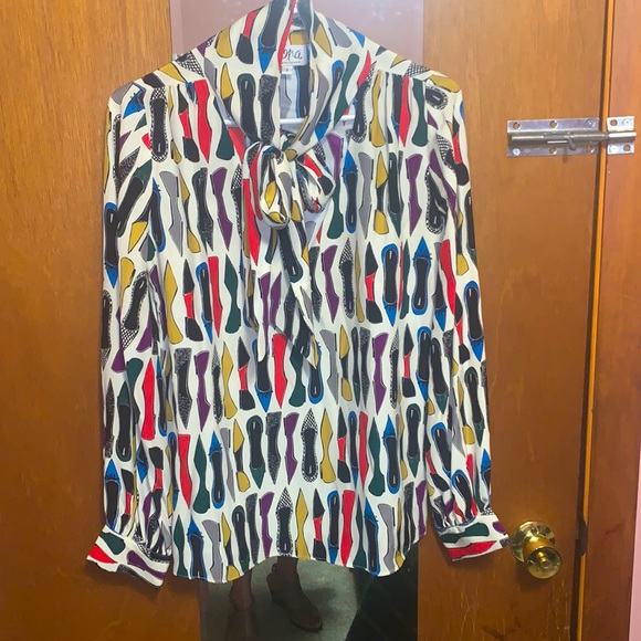 Leona by Lauren Leonard shoe print blouse - Picture 1 of 5